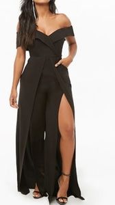 Off-The-Shoulder Black Jumpsuit with slits